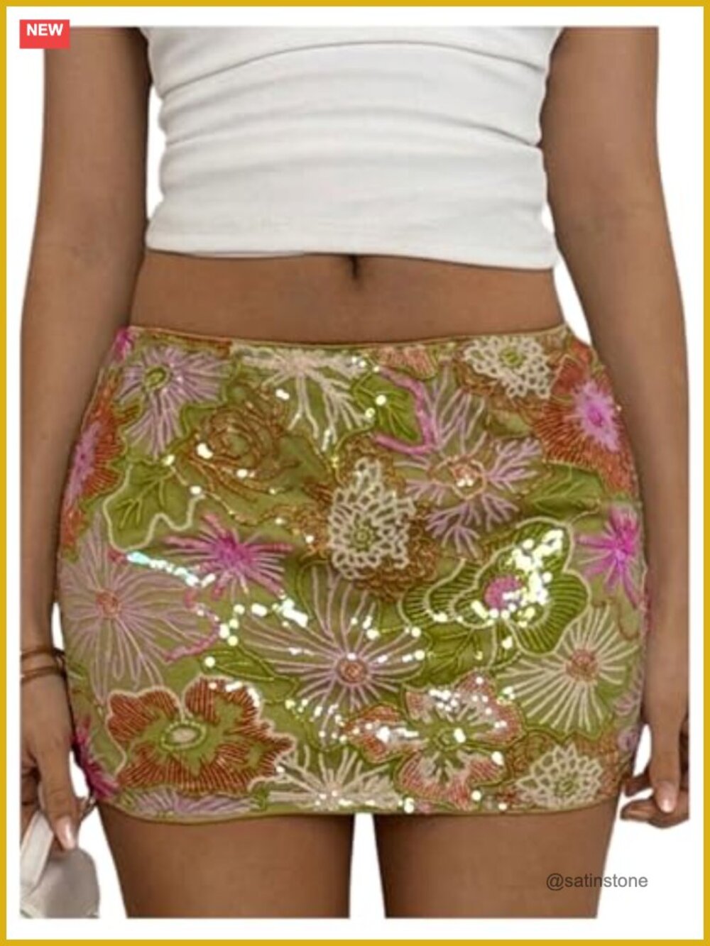 Women's Sequin Bodycon Mini Skirt Y2k Floral Glitter Clubwear Night Out
